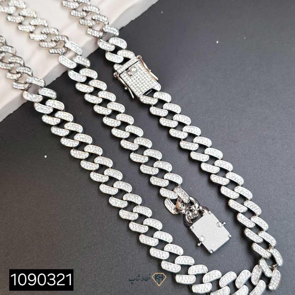 ست زنجیر دستبند کارتیر فول نگین درشت 55cm
